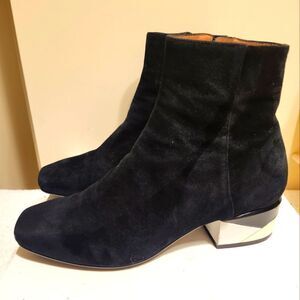 Lola Cruz Black Suede Colorblock Metal Chunk Heel Ankle Boots Sz.10/40 Ret.$325